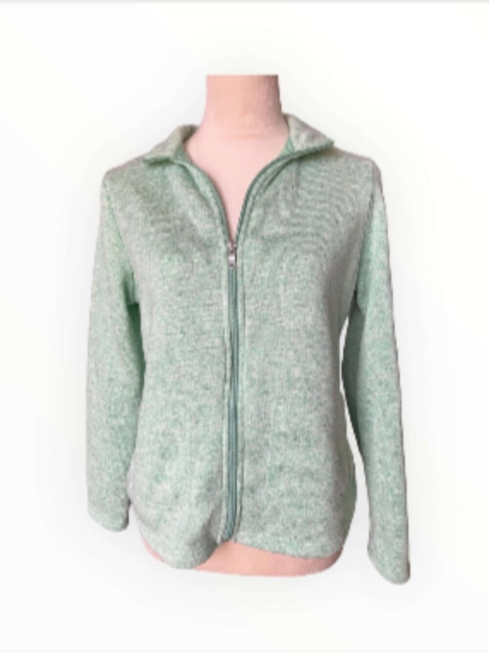 Croft & Barrow Sage Green Heathered Zip-Up Jacket - Size PM (499-1)